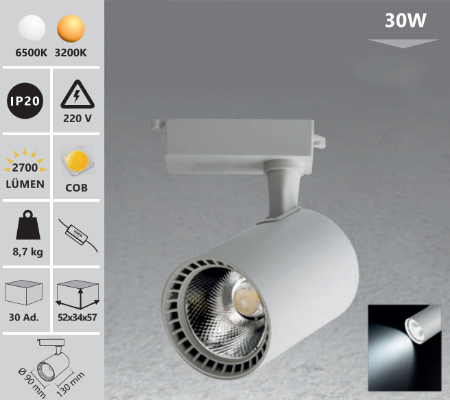 Lumina pe sina 30W alb/negru