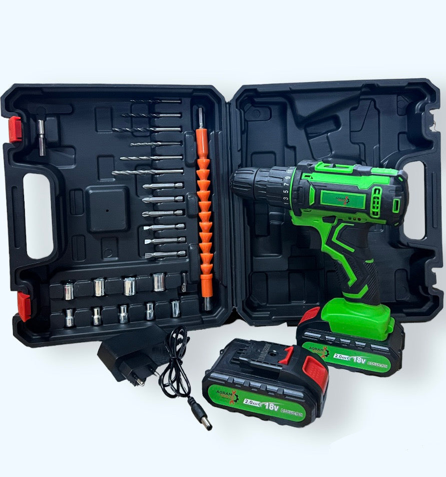 Mașină de găurit cu acumulator Agram Tools® originală cu burghie
