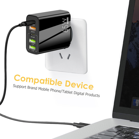 Adaptor de încărcare rapidă de 65 W cu mai multe porturi - Universal și practic!