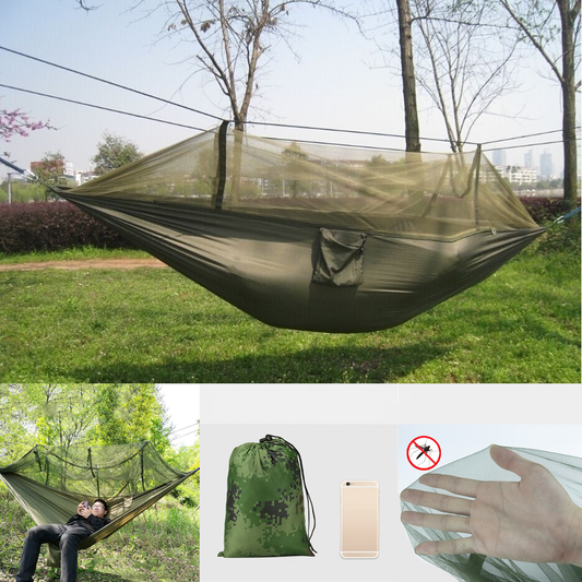 Sezlong de camping in aer liber cu plasa de tantari